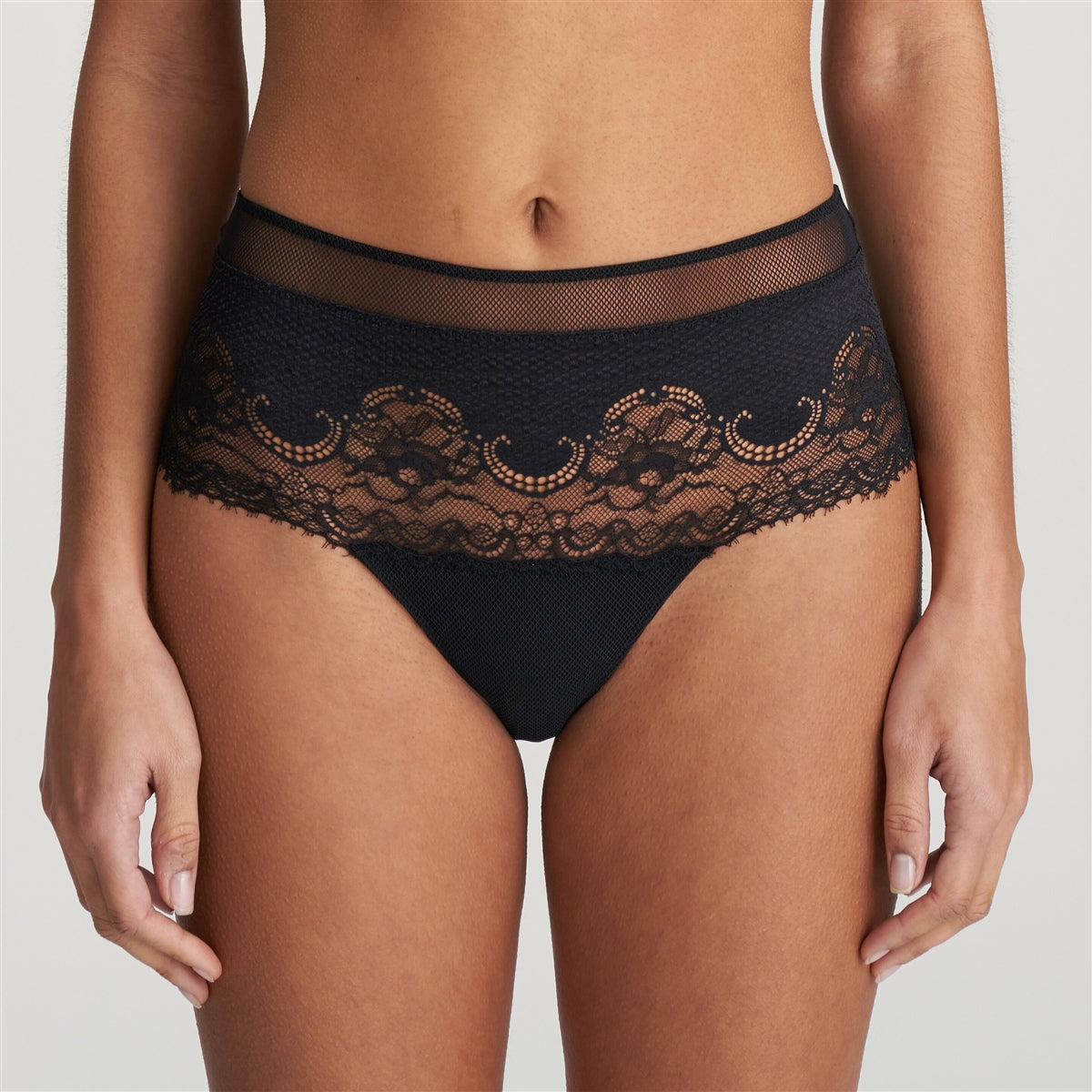 Black hotpants with soft mesh-look lace and subtle snakeskin print