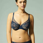 Stunning sheer full cup bra in a gorgeous blue colour with lace and embroidery detail tulle cups.