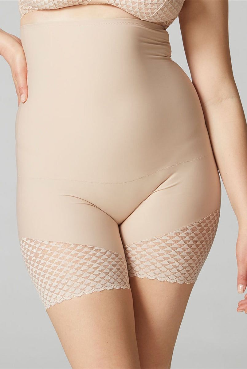 Nude high waist shaping short that sits under the bust to mid thigh.
