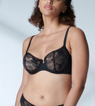 Stunning sheer half cup bra in black with lace and embroidery detail tulle cups