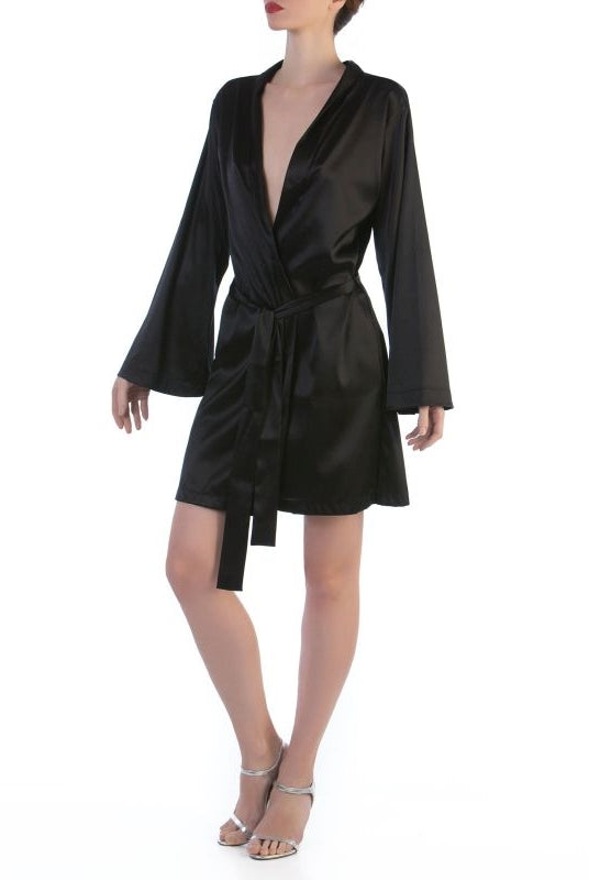 Black elegant kimono style robe made of pure silk