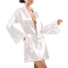 Cream elegant kimono style robe made of pure silk with stunning lace detail on sleeves