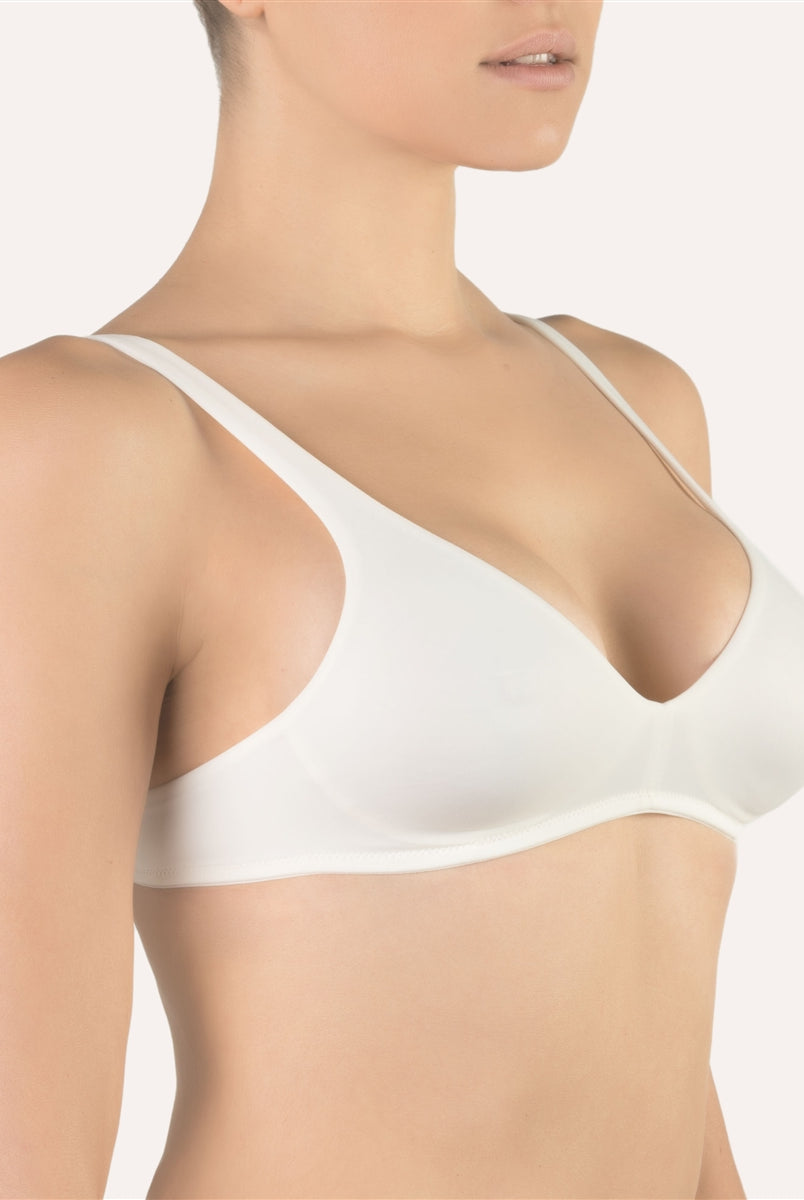 Ivory soft cup bra without underwire made from a smooth microfibre fabric