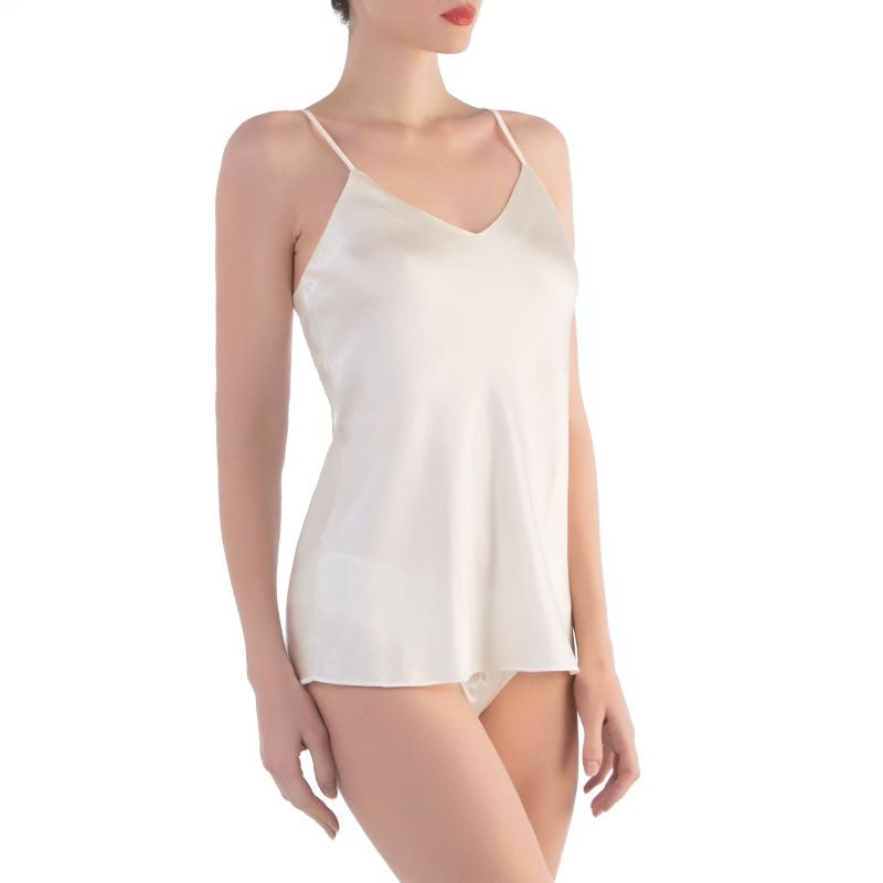 Premium pure silk camisole with v-neck and thin shoulder straps