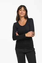 Baselayers Pure Wool Long Sleeve Top - Black - La Donna