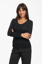 Baselayers Pure Wool Long Sleeve Top - Black - La Donna