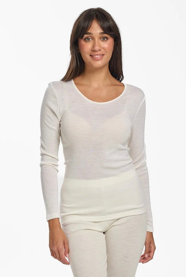 Baselayers Pure Wool Long Sleeve Top - Ivory - La Donna