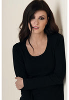 Soft stretch cotton long sleeved scoop neck top