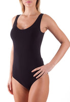 Black singlet bodysuit with wide straps; Smooth & soft fabric making it a comfortable wear