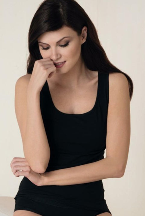 Soft stretch cotton tank top with wide shoulder straps