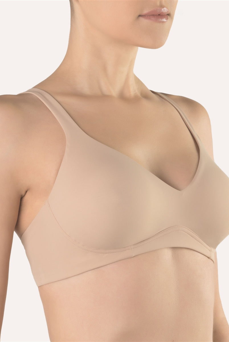 Nude smooth soft cup bra without underwire made from a beautiful soft microfibre fabric