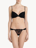 Designed to lift and enhance the bust, this exquisite black push-up bra has been detailed with embroidery tulle.
