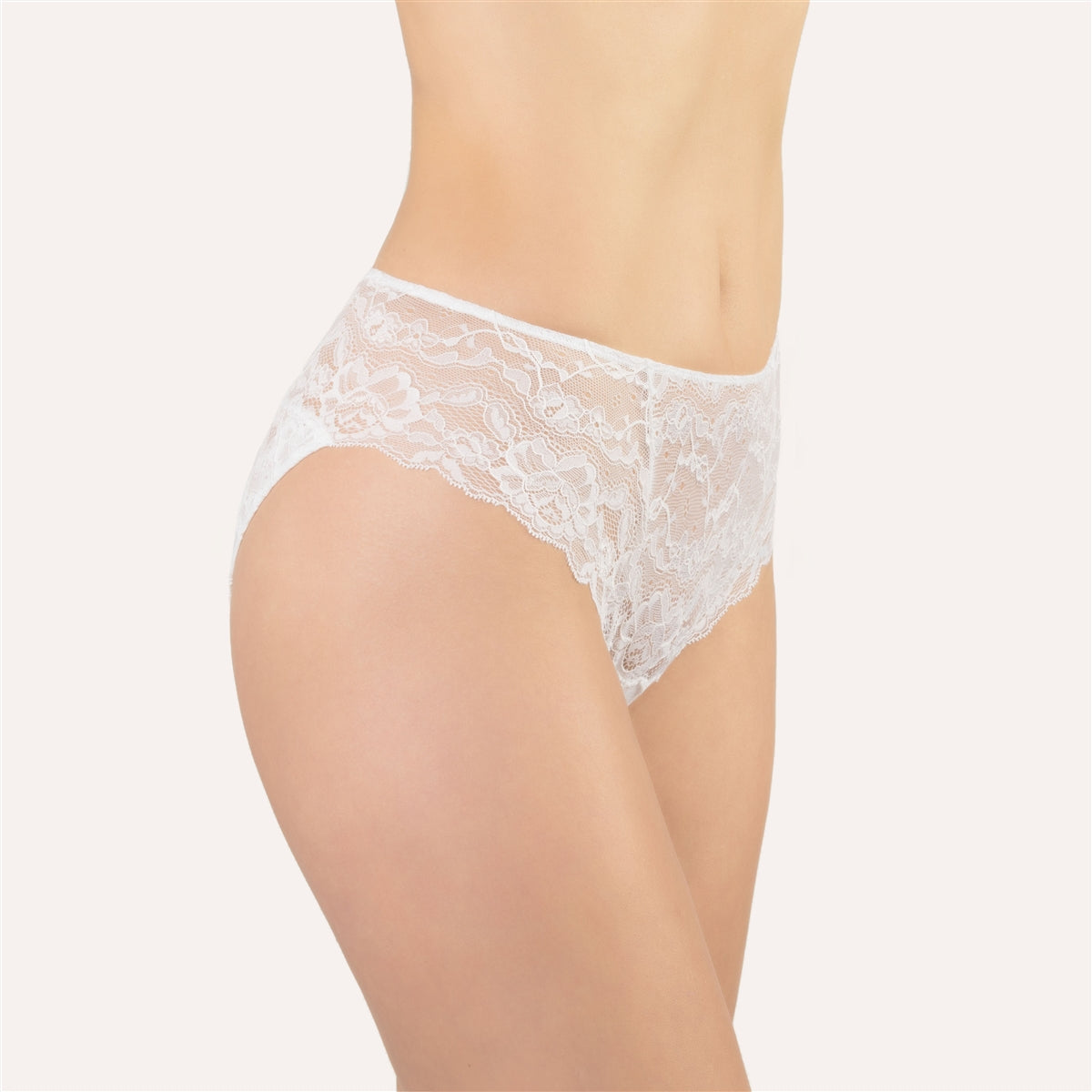Beautiful white lace bikini brief by designer label, Made in Italy