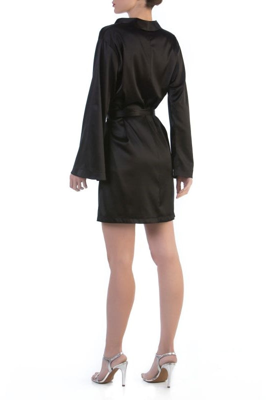 Cotton Club Intrepido Silk Robe - Black - La Donna