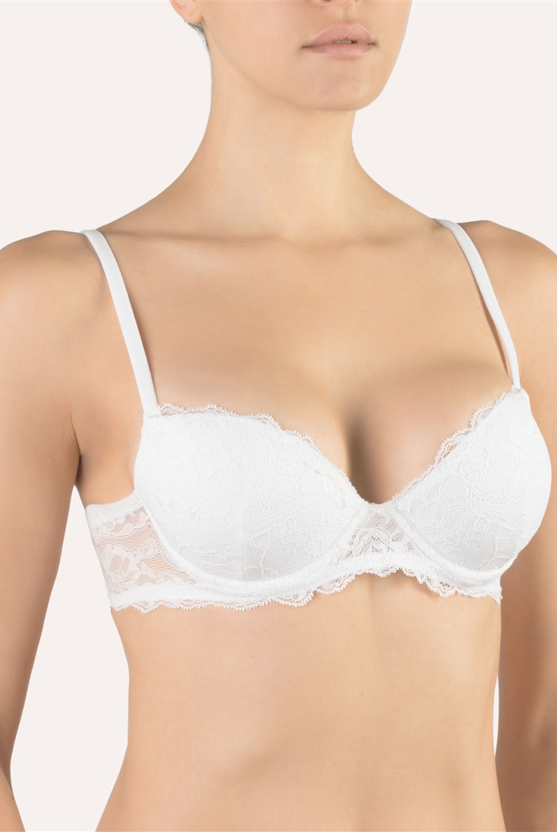 Padded white lace bra with underwire by luxury lingerie label Cotton Club, Made in Italy