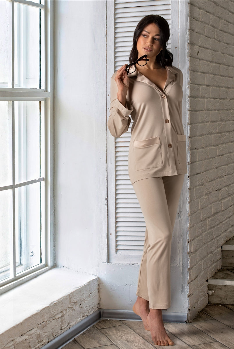 Cotton Club Satin Trim Viscose PJ Set - La Donna