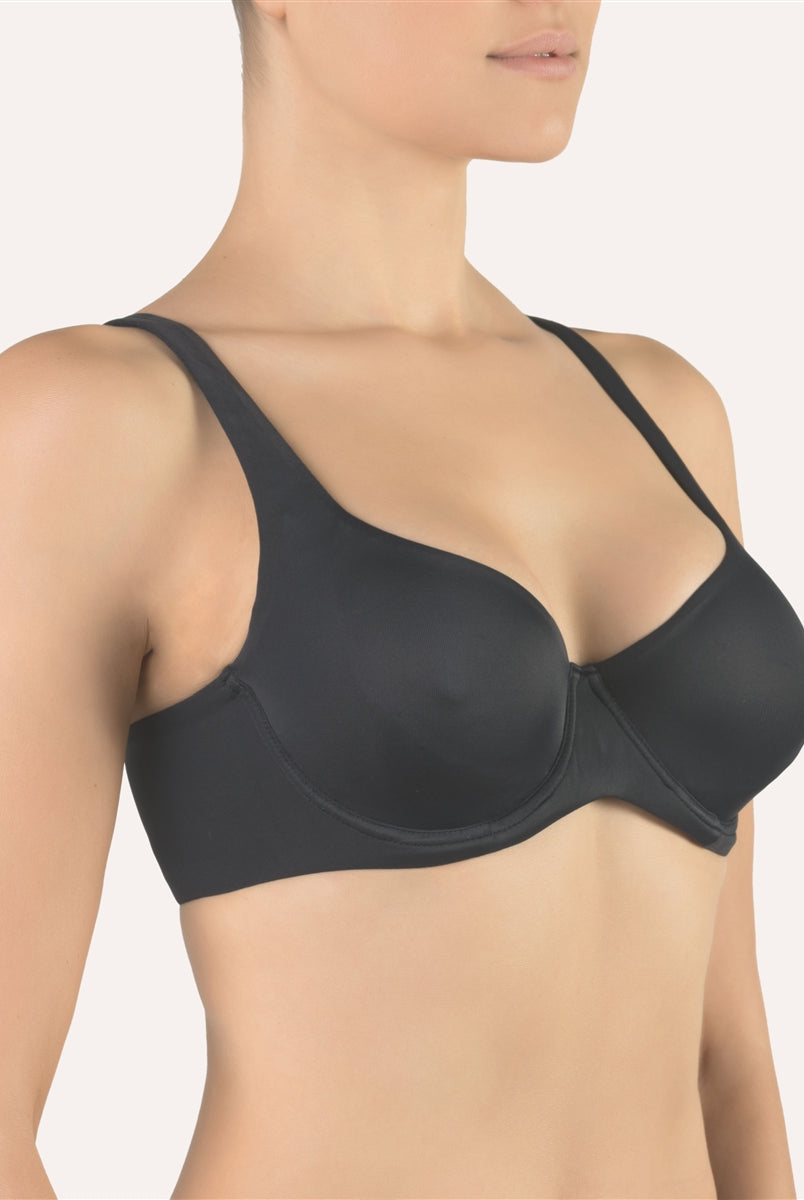 Black soft full cup supportive bra with underwire made from a smooth microfibre fabric