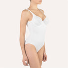 High quality white bodysuit made from a soft microfiber fabric featuring a smooth & shaping design with underwire cups