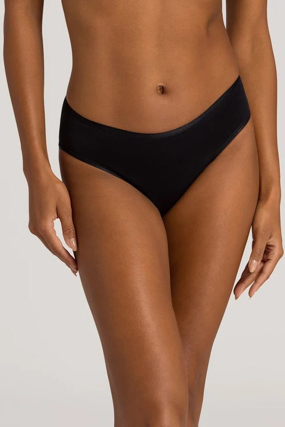 Hanro Cotton Seamless Midi Briefs - Black - La Donna