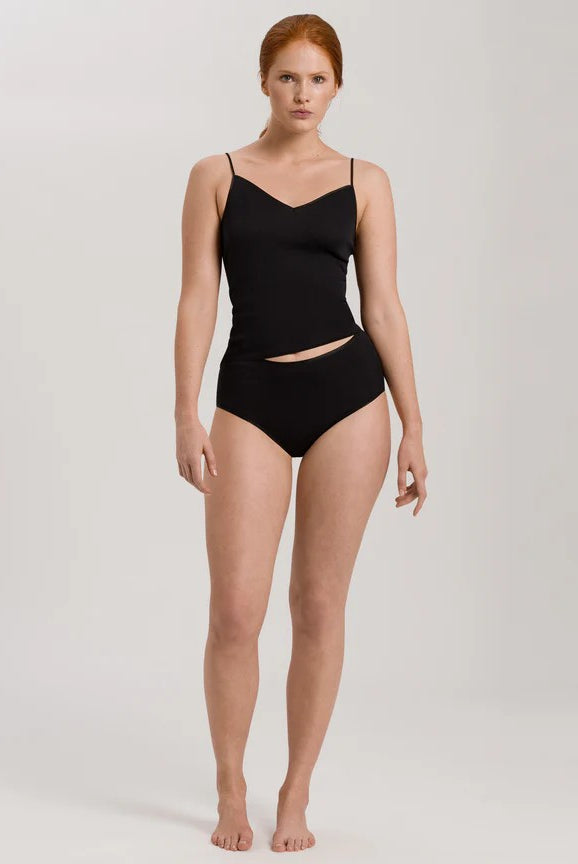 Hanro Cotton Seamless V-Neck Spaghetti Top - Black - La Donna