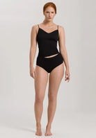 Hanro Cotton Seamless V-Neck Spaghetti Top - Black - La Donna