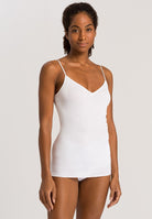 Hanro Cotton Seamless V-Neck Spaghetti Top - White - La Donna