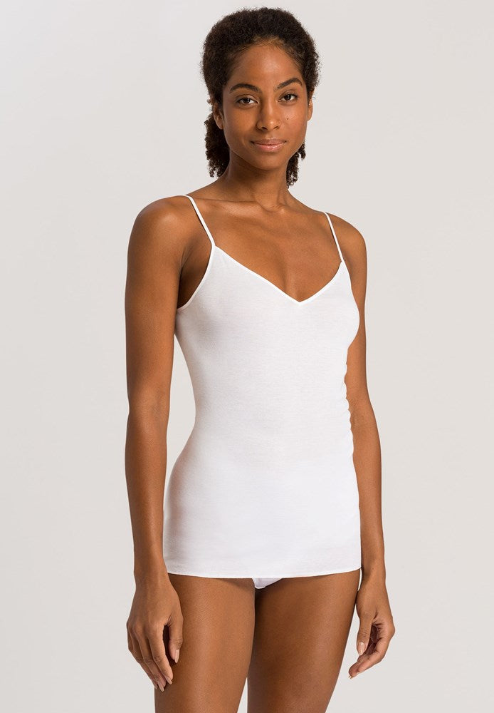 Hanro Cotton Seamless V-Neck Spaghetti Top - White - La Donna