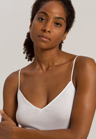 Hanro Cotton Seamless V-Neck Spaghetti Top - White - La Donna