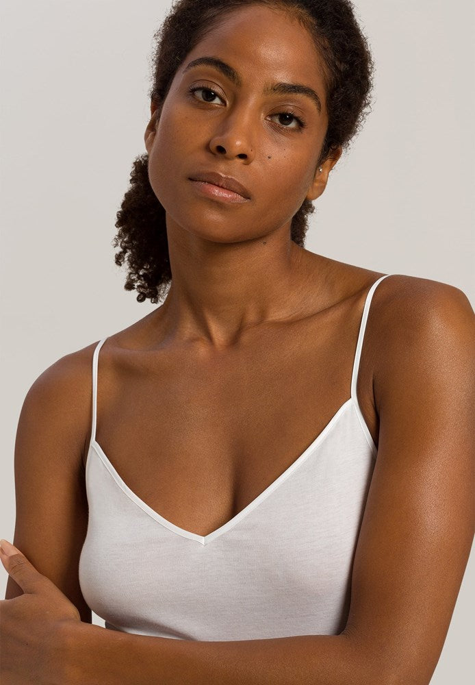 Hanro Cotton Seamless V-Neck Spaghetti Top - White - La Donna
