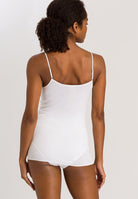 Hanro Cotton Seamless V-Neck Spaghetti Top - White - La Donna