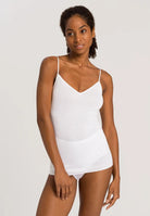 Hanro Cotton Seamless V-Neck Spaghetti Top - White - La Donna