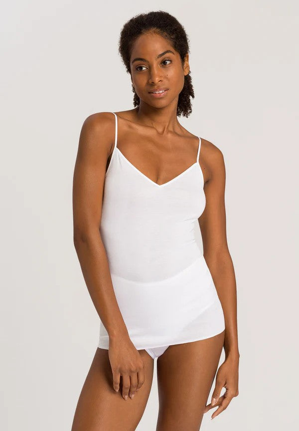 Hanro Cotton Seamless V-Neck Spaghetti Top - White - La Donna