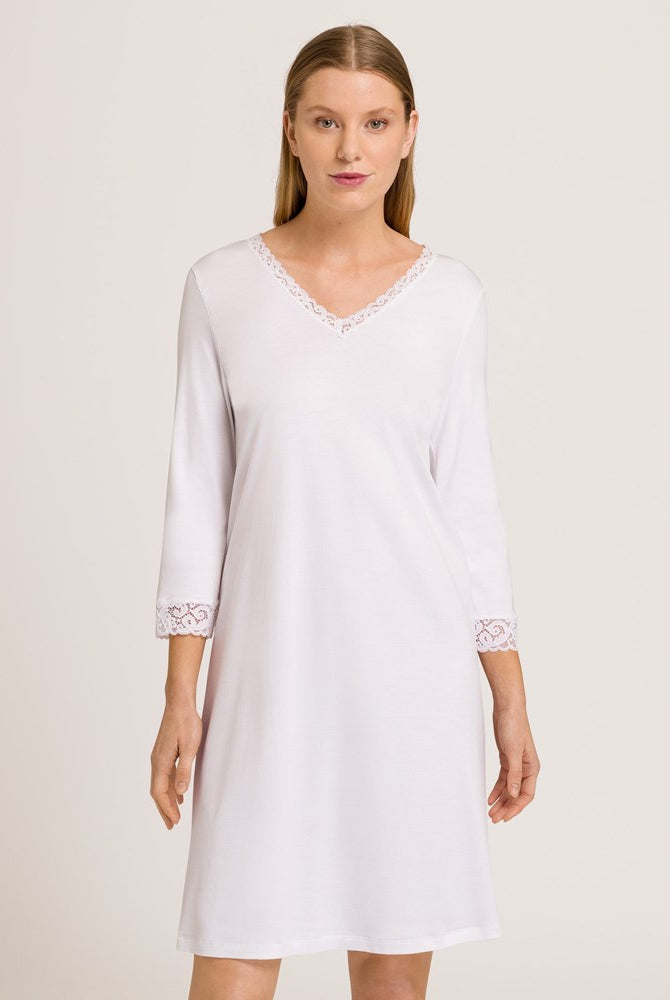 Hanro Moments 3/4 Sleeve Cotton Nightdress - White - La Donna