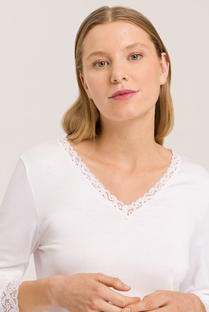 Hanro Moments 3/4 Sleeve Cotton Nightdress - White - La Donna