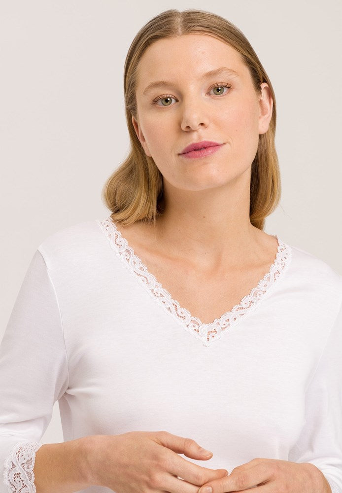 Hanro Moments 3/4 Sleeve Cotton Nightdress - White - La Donna