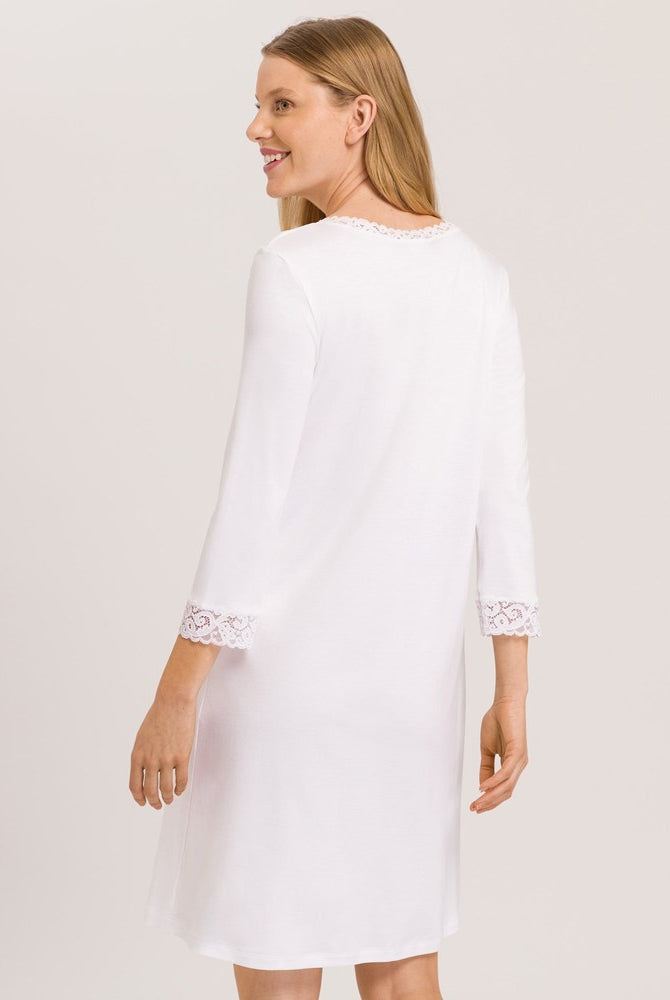 Hanro Moments 3/4 Sleeve Cotton Nightdress - White - La Donna