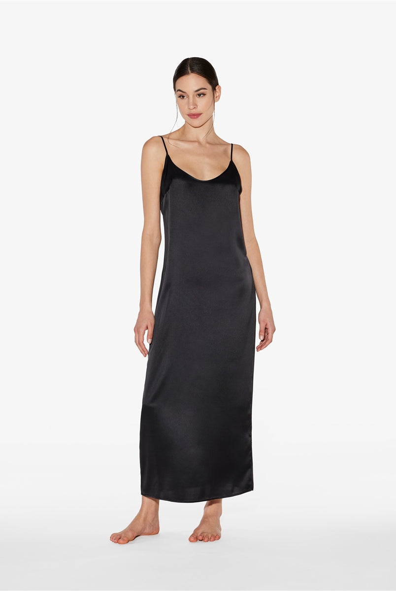 Luxurious designer long chemise made from pure silk featuring adjustable shoulder straps and a comfortable, flattering fit.