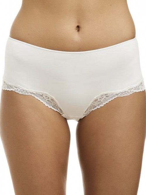Everyday brief made from a soft microfibre fabric with full coverage and trimmed with lace
