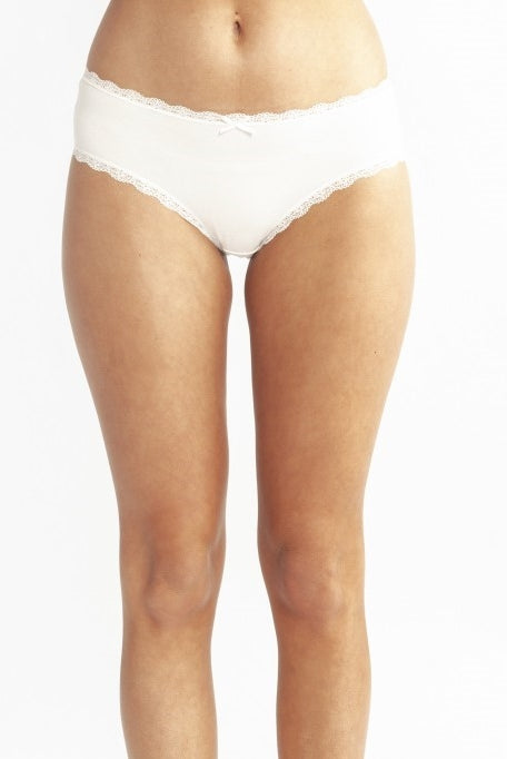The perfect everyday brief made from a super soft cotton fabric trimmed with a delicate lace available in ivory and black