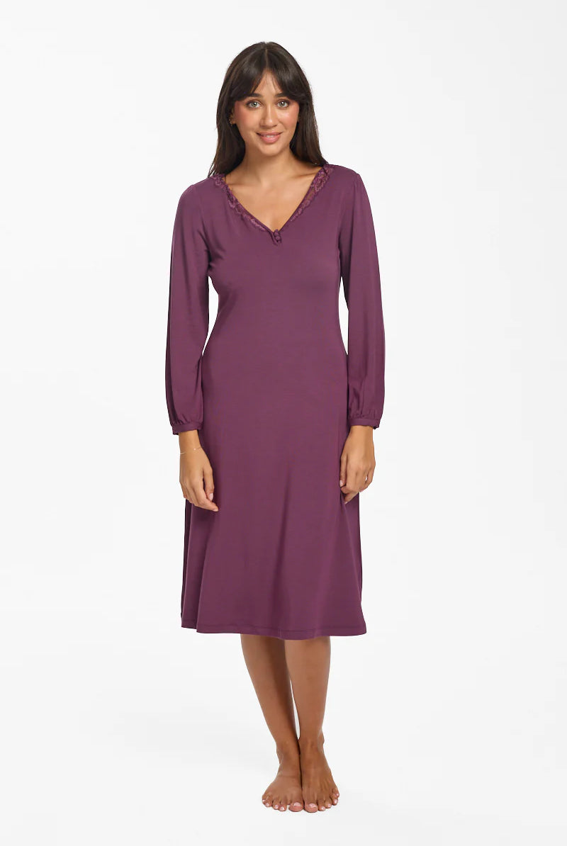 Love & Lustre La Femme Long Sleeve Modal Nightdress - Merlot - La Donna