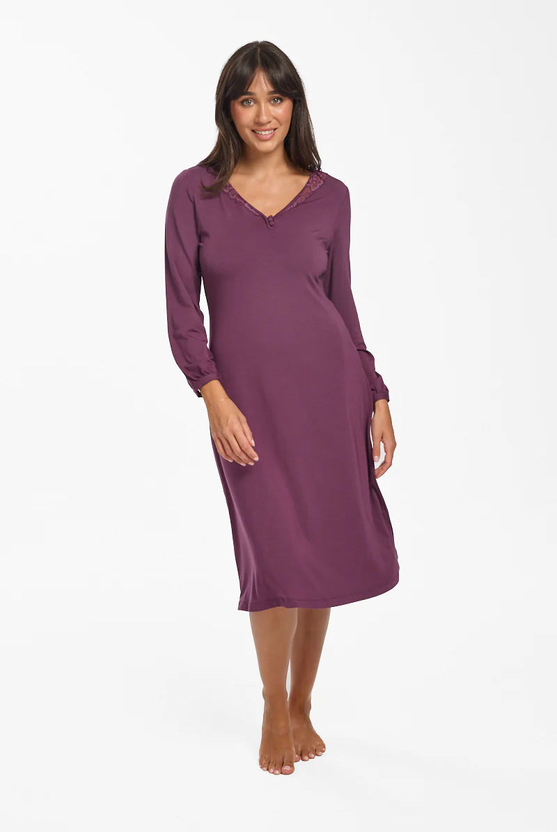 Love & Lustre La Femme Long Sleeve Modal Nightdress - Merlot - La Donna