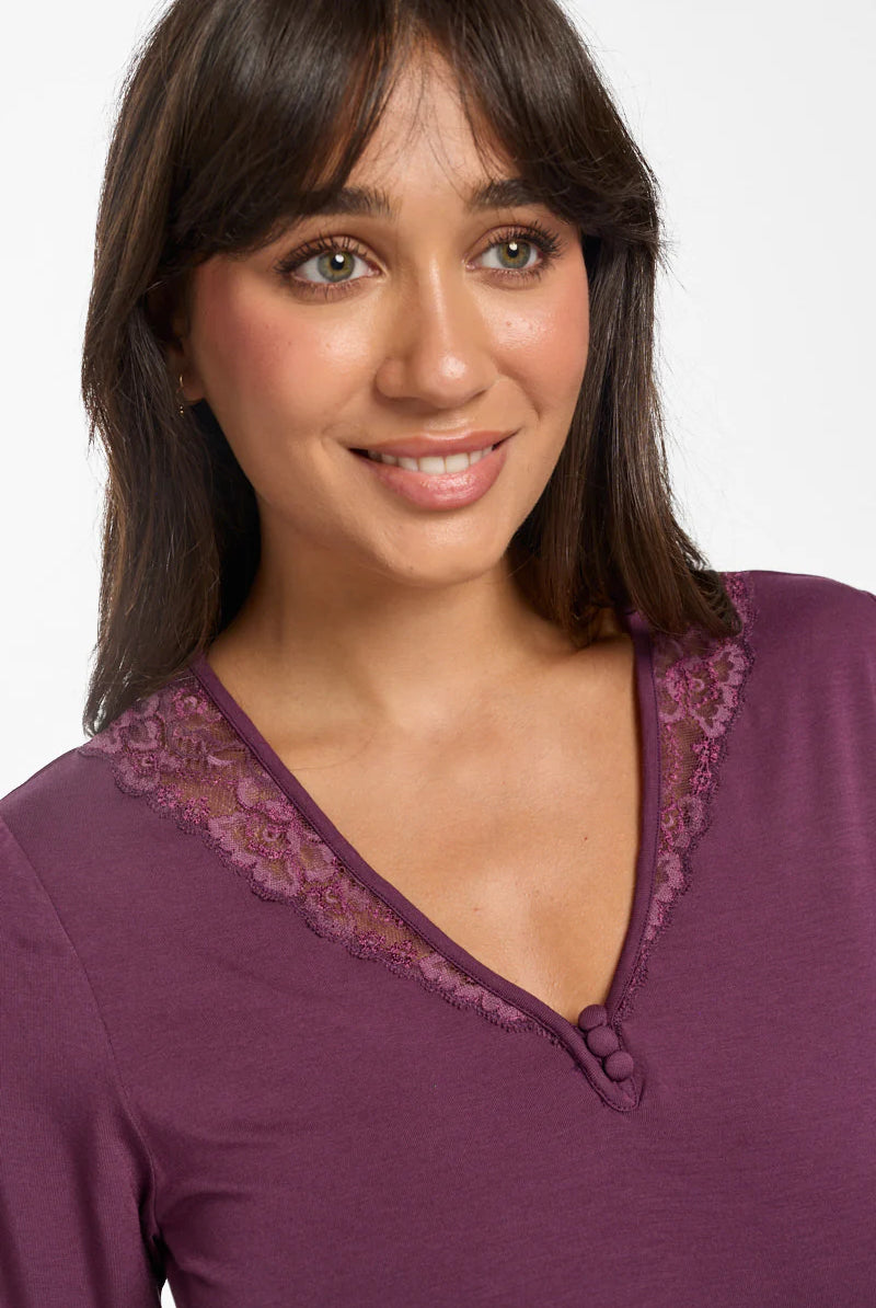 Love & Lustre La Femme Long Sleeve Modal Nightdress - Merlot - La Donna