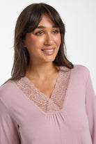 Love & Lustre Modal & Lace Long Sleeve Nightie - Crystal - La Donna