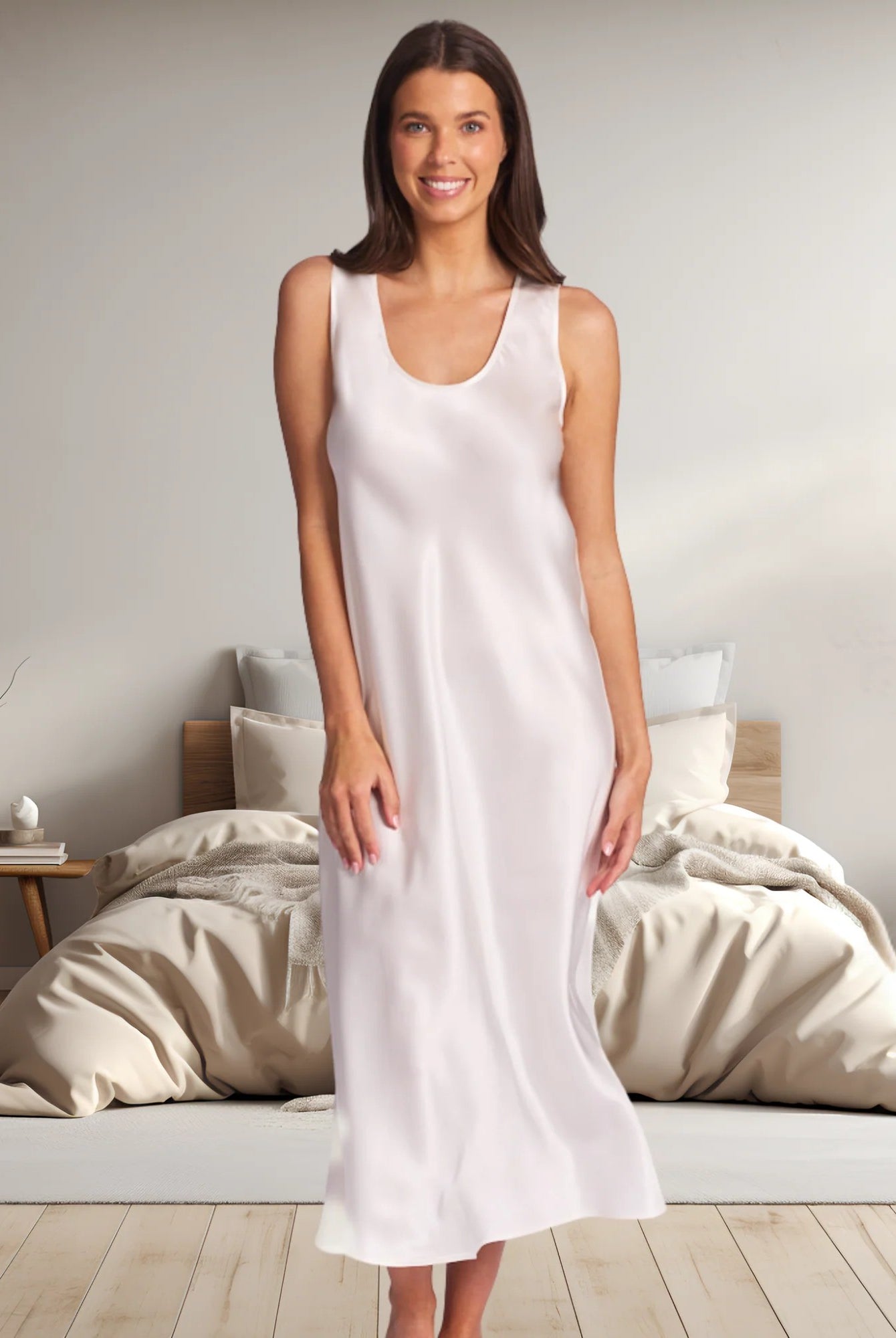Love & Lustre Mono Silk Long Nightdress - Ivory - La Donna