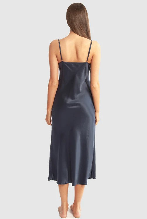 Love & Lustre Silk Chemise 3/4 Length - Navy - La Donna