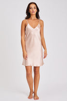 A beautiful premium quality silk chemise that drapes over the figure gracefully featuring adjustable straps and a flattering v-shaped neckline.