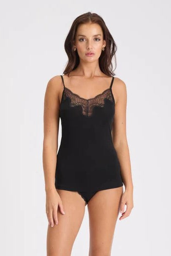Love & Lustre Silk Jersey Lace Camisole - Black - La Donna