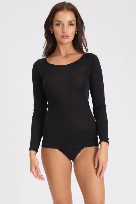 Love & Lustre Silk Jersey Long Sleeve Top - Black - La Donna