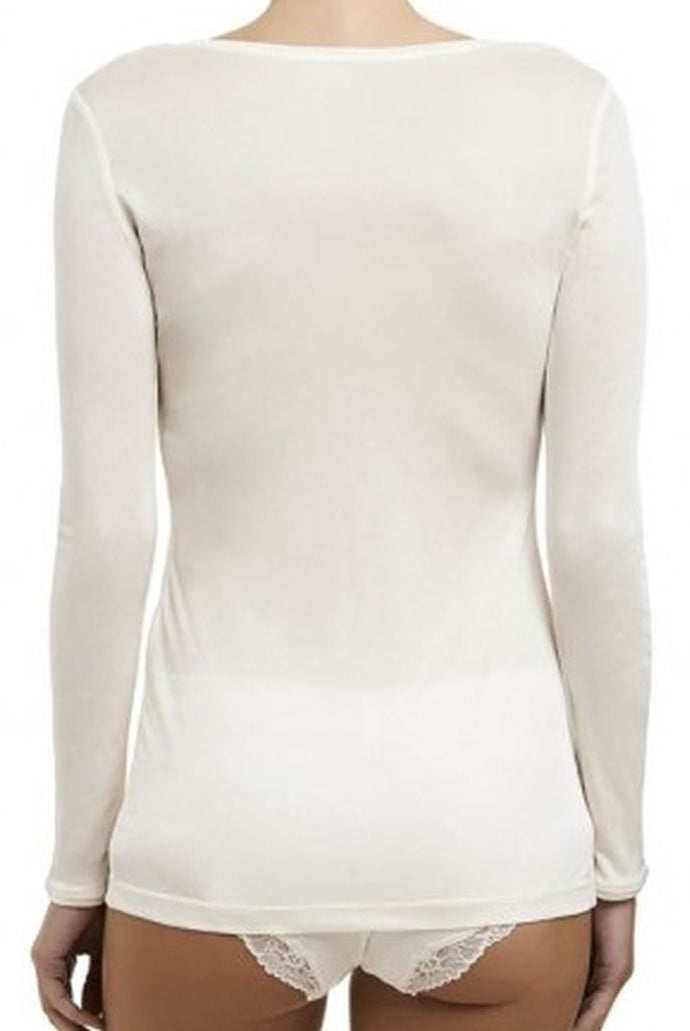 Love & Lustre Silk Jersey Long Sleeve Top - Ivory - La Donna