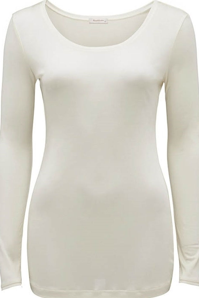 Love & Lustre Silk Jersey Long Sleeve Top - Ivory - La Donna